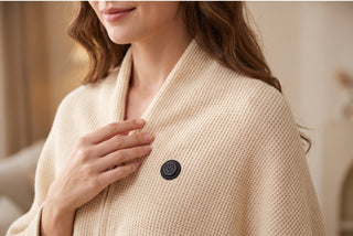 Close-up of the waffle-knit fabric and the one-button heat control on the front panel